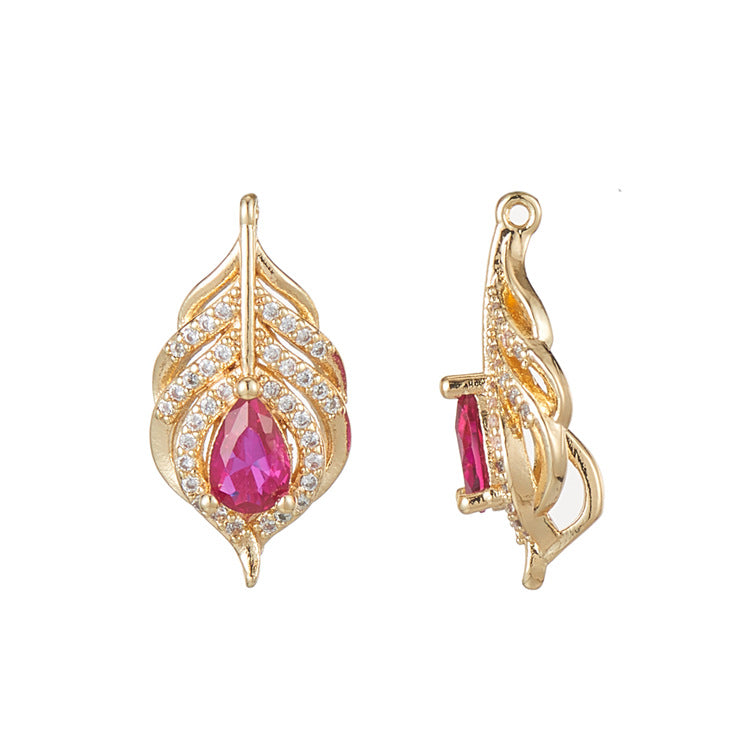 2 Feather Skull Charm Pendant Rhinestone Embellished 14K GF