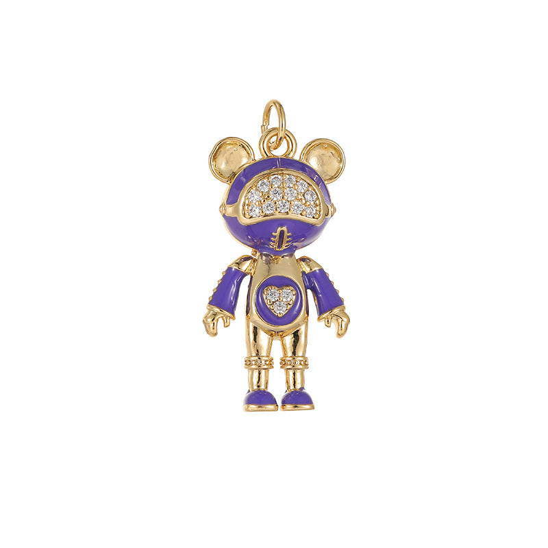 2 Maus Roboter Charm Anhänger Emaille Epoxy Strass 14K GF