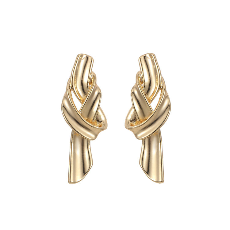 Boucles d'oreilles à tige en forme de poisson rouge, 4 nœuds torsadés, goutte d'eau, 14K GF, fil d'oreille