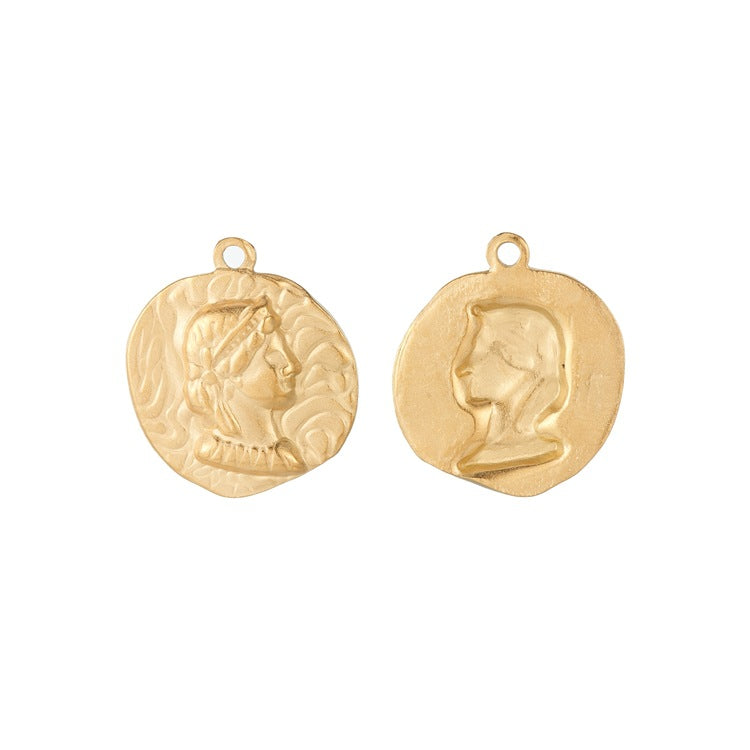 Pendentif à breloque pièce de monnaie 2 portraits 14K GF