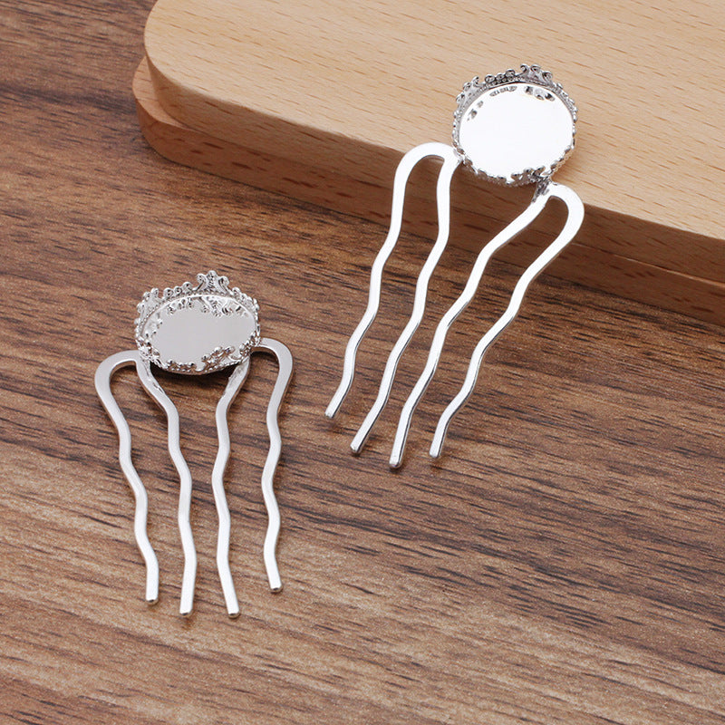 10 Kronenrand-Bezel-Cup-Haargabel-Kamm-Haarnadel 18KGP 15mm runder Cabochon-Rohling-Basis-Edelsteinstück-Fassung