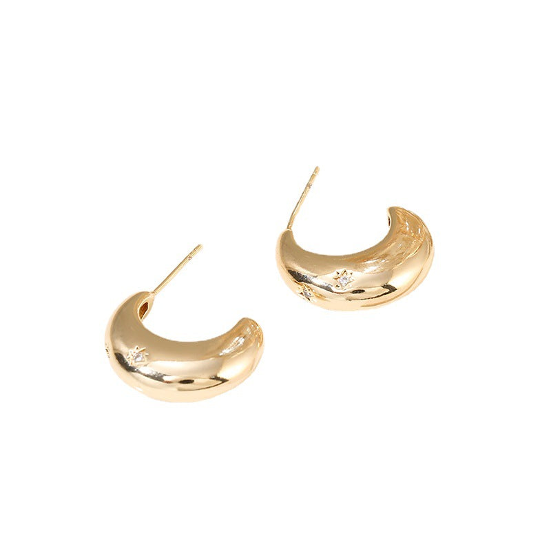 4 Glossy Semi Circle Chunky Stud Earrings 14K GF Earing