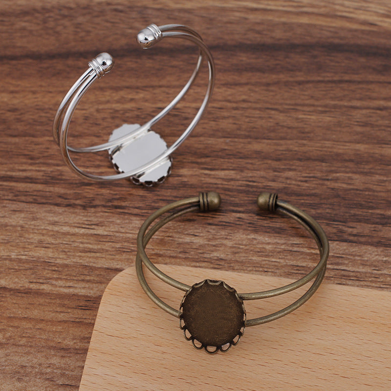 5 bord festonné lunette tasse deux rangées cercle ouvert bracelet 18KGP 18x25mm cabochon ovale Base vierge pierre précieuse pièce réglage
