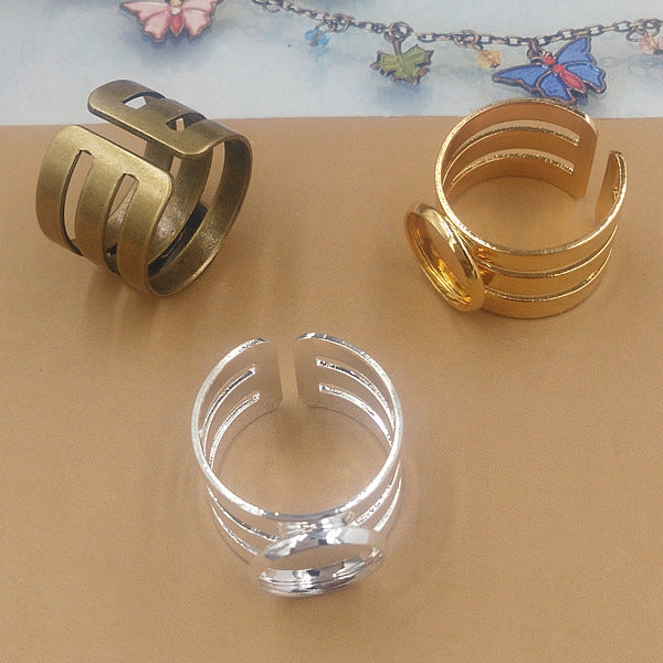 100 grosse lunette tasse cercle ouvert trois rangées anneau 18KGP 12mm cabochon rond Base vierge réglage de pierres précieuses
