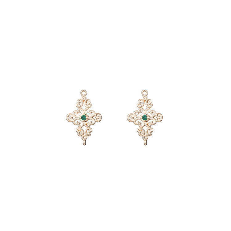 2 connecteurs de charme floral creux à double boucle ornés de strass 14K GF