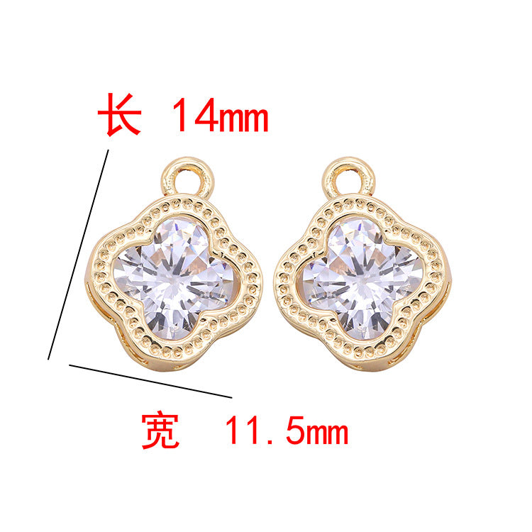 10 Floral Charm Pendant Rhinestone Embellished 14K GF