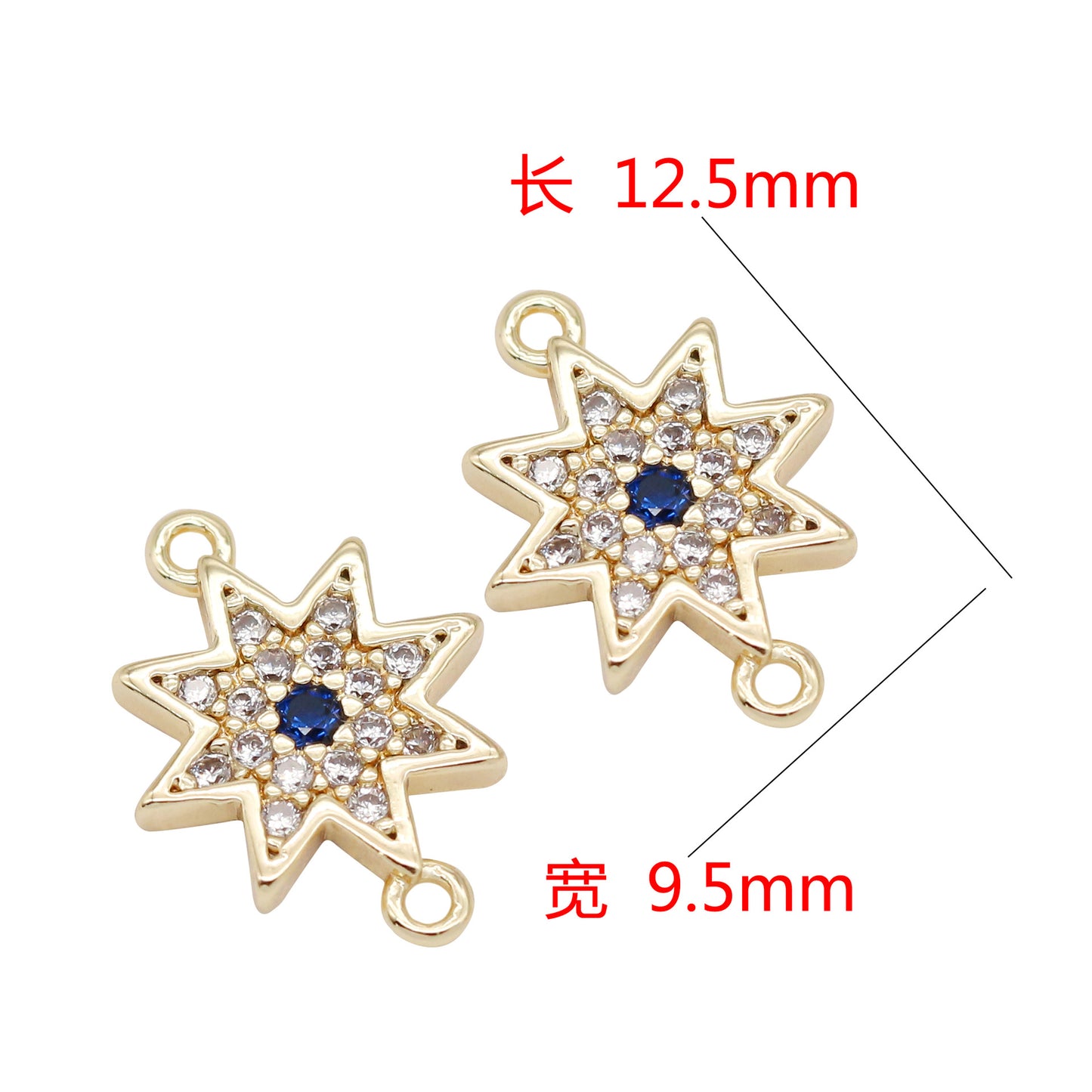 Pendentif à breloque 2 étoiles, connecteur à double boucle, orné de strass, 14K GF