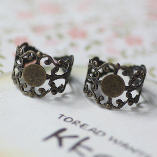 20 coussinets plats en filigrane, breloque florale, cercle ouvert, 18KGP, 8mm, cabochon, Base vierge, réglage des pierres précieuses