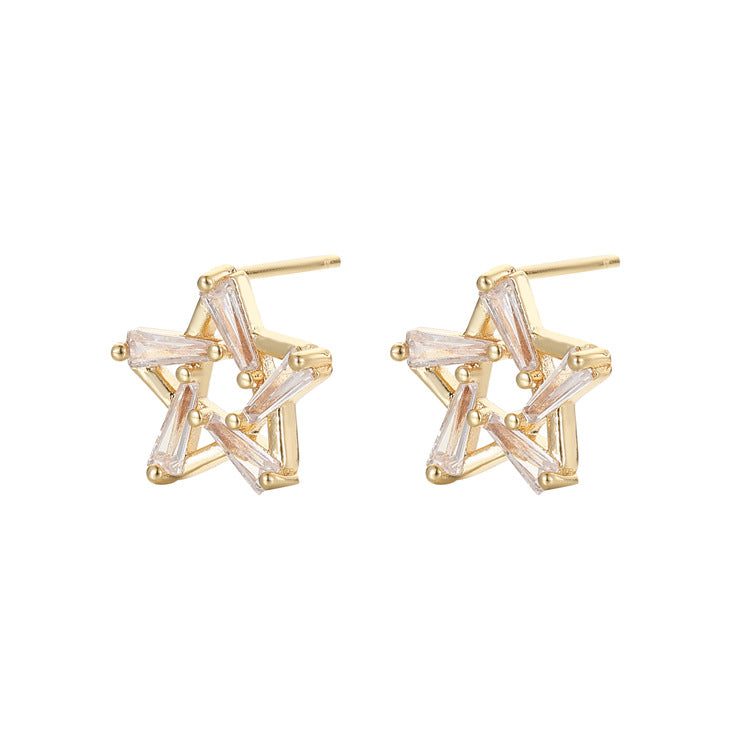 Boucles d'oreilles à tige en forme de cœur et d'étoile de lune, 4 pièces, ornées de strass 14K GF