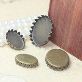 50 Crown Edge Bezel Cup Charm Flat Back Settings 18KGP 13x18mm 18x25mm Oval Cabochon Rhinestone Zircon Gemstone Blank Base