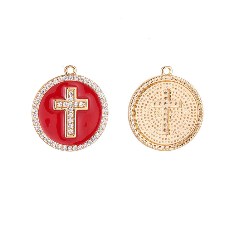 2 Cross Star Charm Pendant Enamel Epoxy 14K GF Rhinestone Embellished