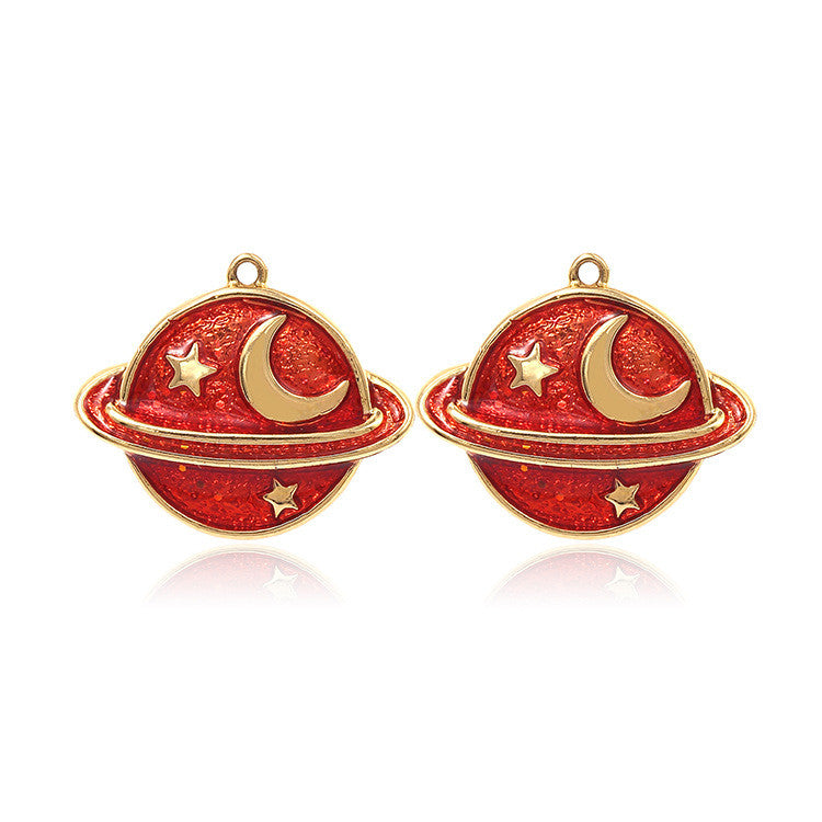 10 Saturn Planet Charm Pendentif Émail Epoxy 14K GF Strass Embelli