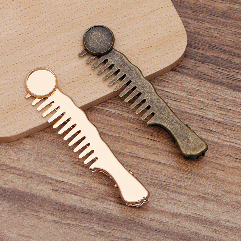 10 peigne à lunette à bord uni, breloque pour cheveux, pince crocodile, épingle à cheveux, 18KGP, cabochon rond de 12mm, Base vierge, réglage de la pièce en pierre précieuse