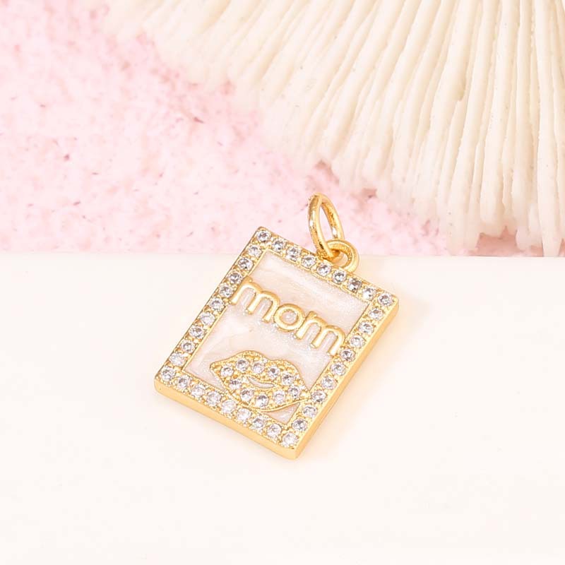 2 Mama Mom Charm Pendant Rhinestone Embellished 14K GF