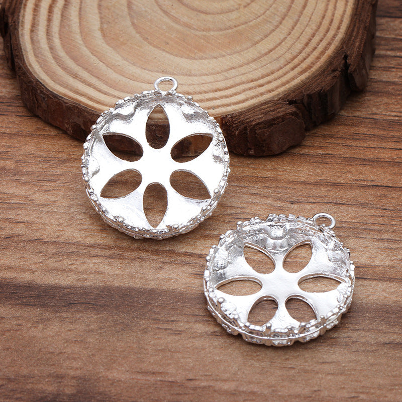 20 filigrane florale Charm-Anhänger, 18 kg, 25 mm, rund, Cabochon, blanke Basis, Edelsteinfassung