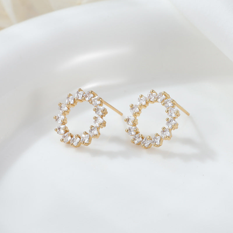 Boucles d'oreilles à tige en forme de cœur, 4 cercles perlés, ornées de strass 14K GF