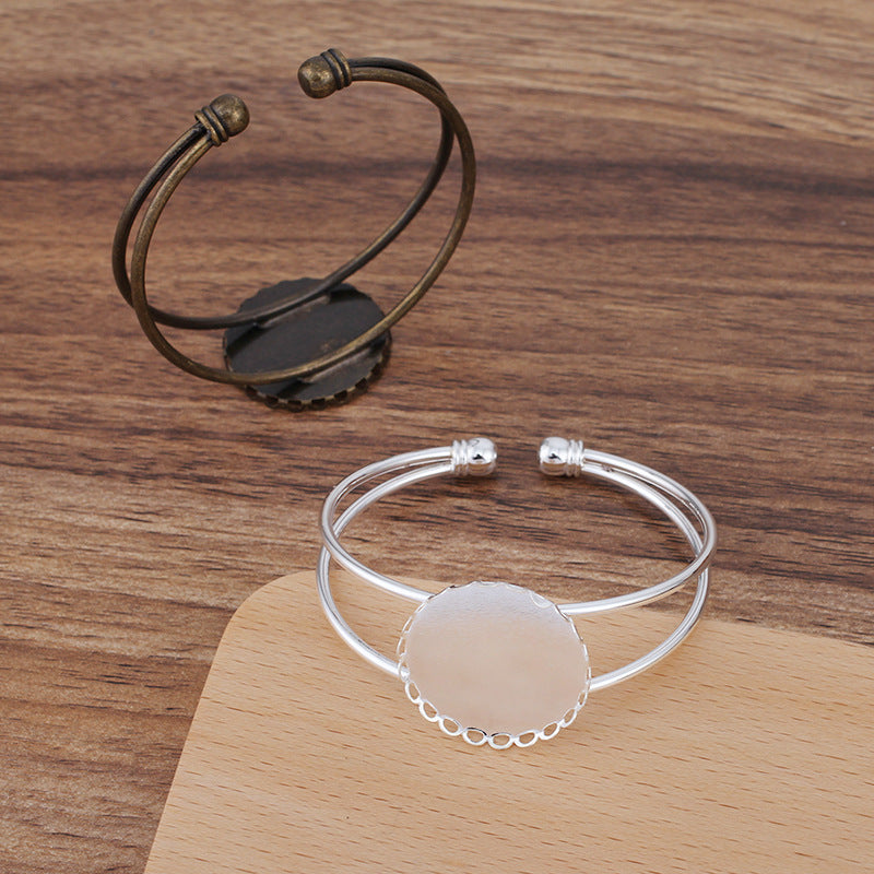 5 bord festonné lunette tasse deux rangées cercle ouvert bracelet 18KGP 25mm cabochon rond Base vierge réglage de la pièce de pierre précieuse