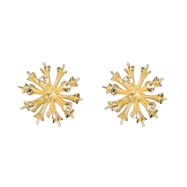 Boucles d'oreilles à tige en grappe de 4 fleurs 14K GF, perles à moitié percées, vierges