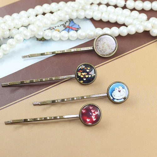 50 Plain Edge Bezel Cup Wave Hair Clip Hairpin 18KGP 10mm 12mm 14mm Round Cabochon Blank Base Gemstone Piece Setting