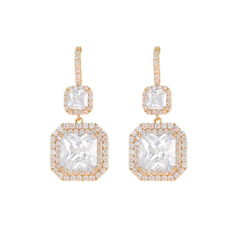 4 boucles d'oreilles à crochet à breloques carrées ornées de strass 14K GF Earing