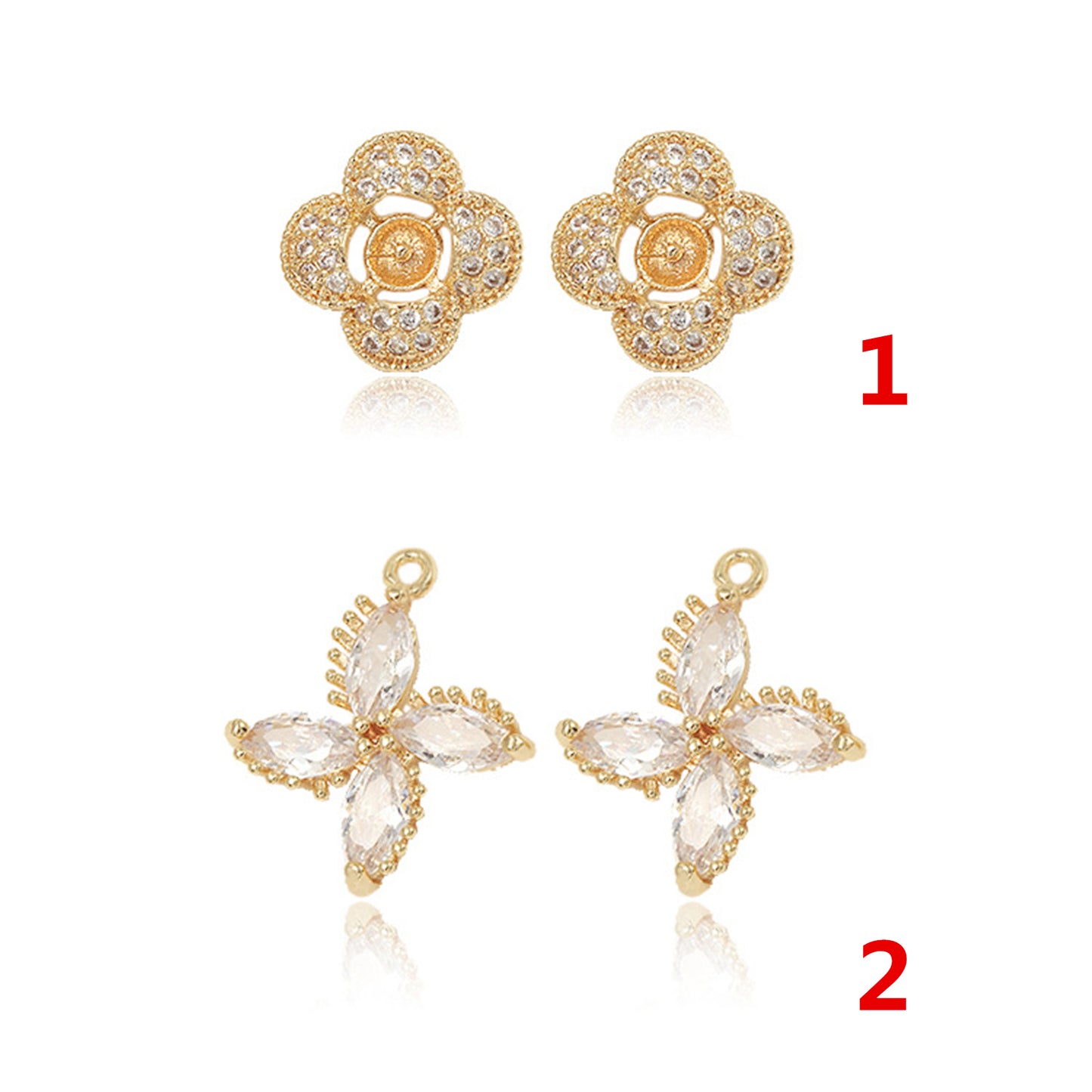 2 pendentifs à breloque florale ornés de strass 14K GF