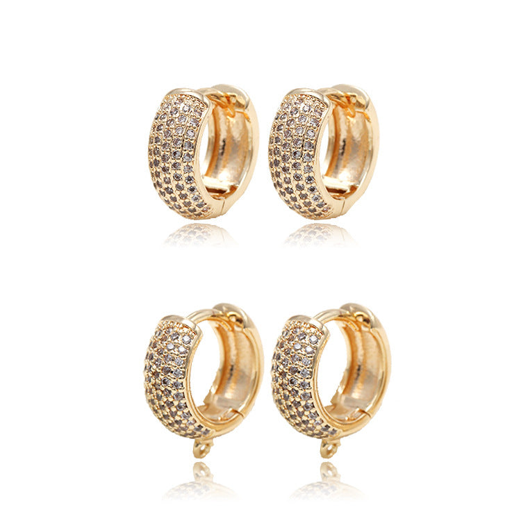 4 Chunky Round Hoop Earrings with Loop Rhinestone Embellished 14K GF Earing