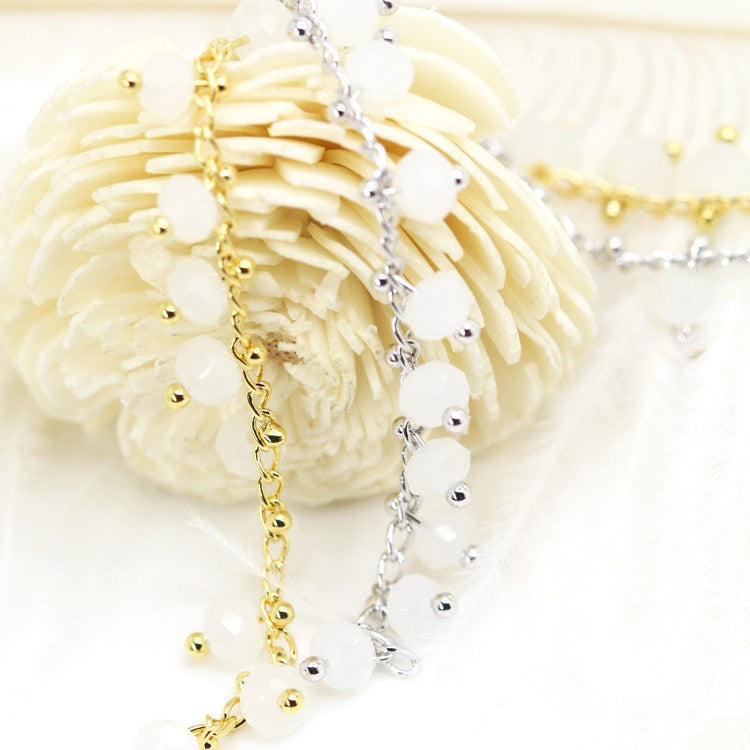 Chaîne de charme de perles à facettes de 2 mètres, ornée de strass 14K GF