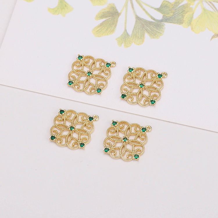 2 pendentifs à breloque florale creuse ornés de strass 14K GF