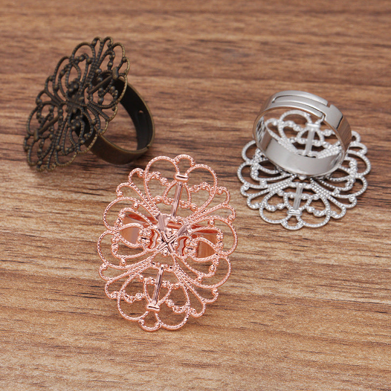 Bague circulaire ouvrable en filigrane Floral, 100, 18KGP, 25x33mm, cabochon, Base vierge, réglage des pierres précieuses