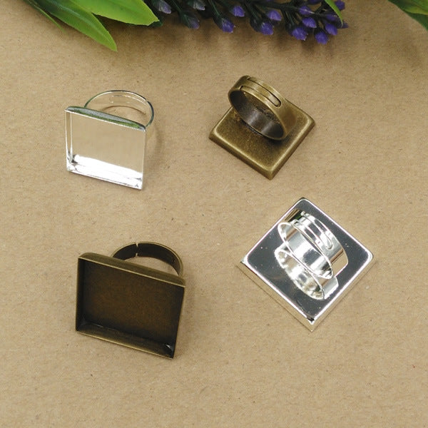 100 Plain Bezel Cup Openable Circle Ring 18KGP 20x20mm 25x25mm Square Cabochon Blank Base Gemstone Setting