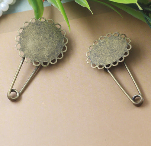 200 bord pétoncle Pad charme broche sûre Bronze Antique 20mm 13x18mm Cabochon Base vierge réglage des pierres précieuses