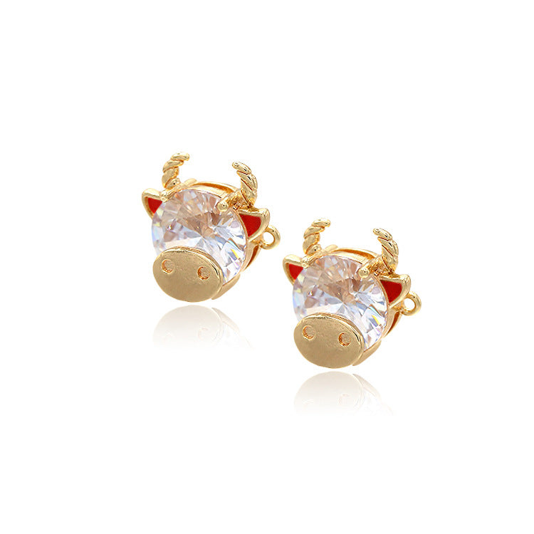 2 connecteurs de charme de taureau à double boucle ornés de strass 14K GF