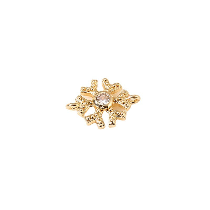 2 Double Looped Floral Snowflake Diamond Olive Charm Connector Rhinestone Embellished 14K GF
