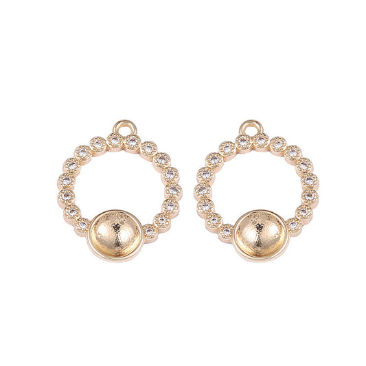 2 pendentifs à breloques ronds en strass ornés de strass 14K GF sans trou, perle vierge
