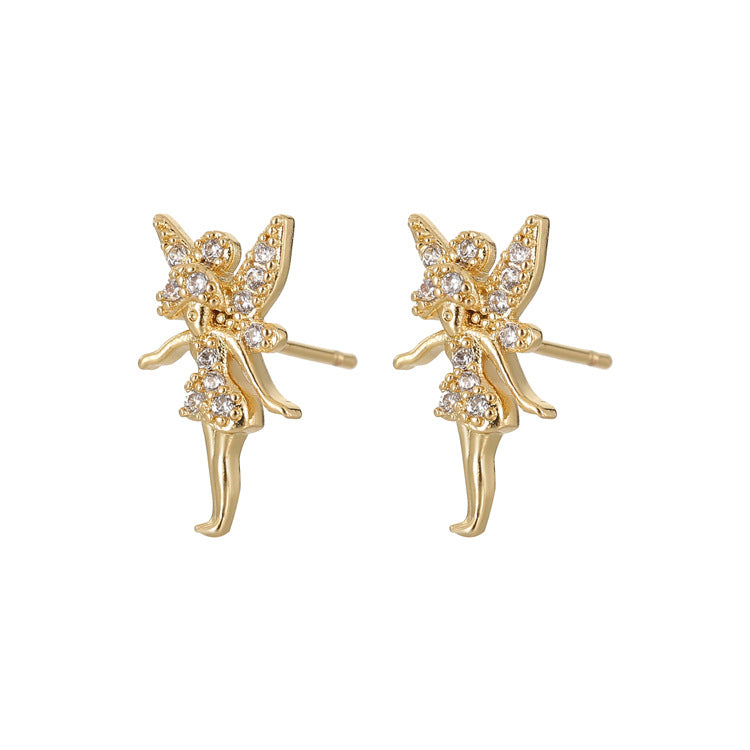 Boucles d'oreilles à tige rondes en forme d'ange 4 étoiles, goutte d'eau, papillon, ornées de strass 14K GF