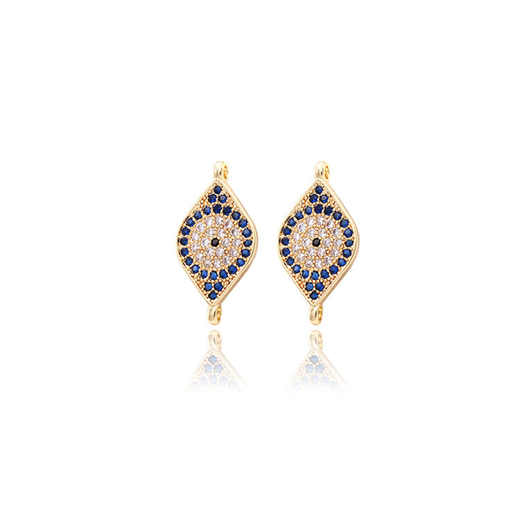Pendentif à breloque en forme de pièce de monnaie à 2 yeux, connecteur à double boucle, orné de strass, 14K GF