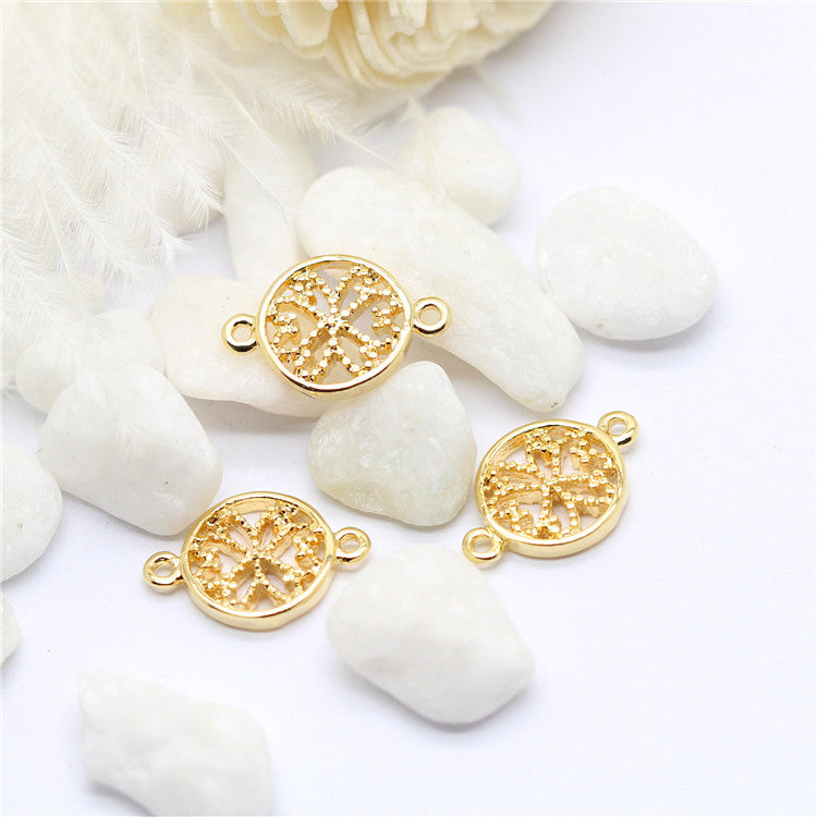 10 connecteurs de charme floral creux rond à double boucle 14K GF