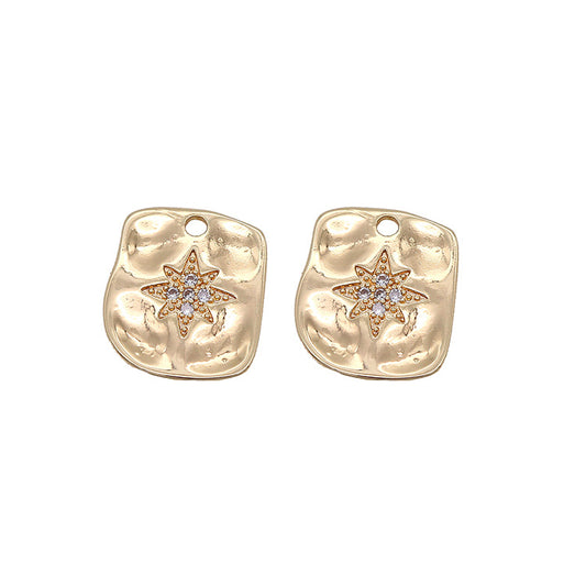 5 gebogene runde rechteckige Stern-Charm-Anhänger mit Strasssteinen verziert 14K GF