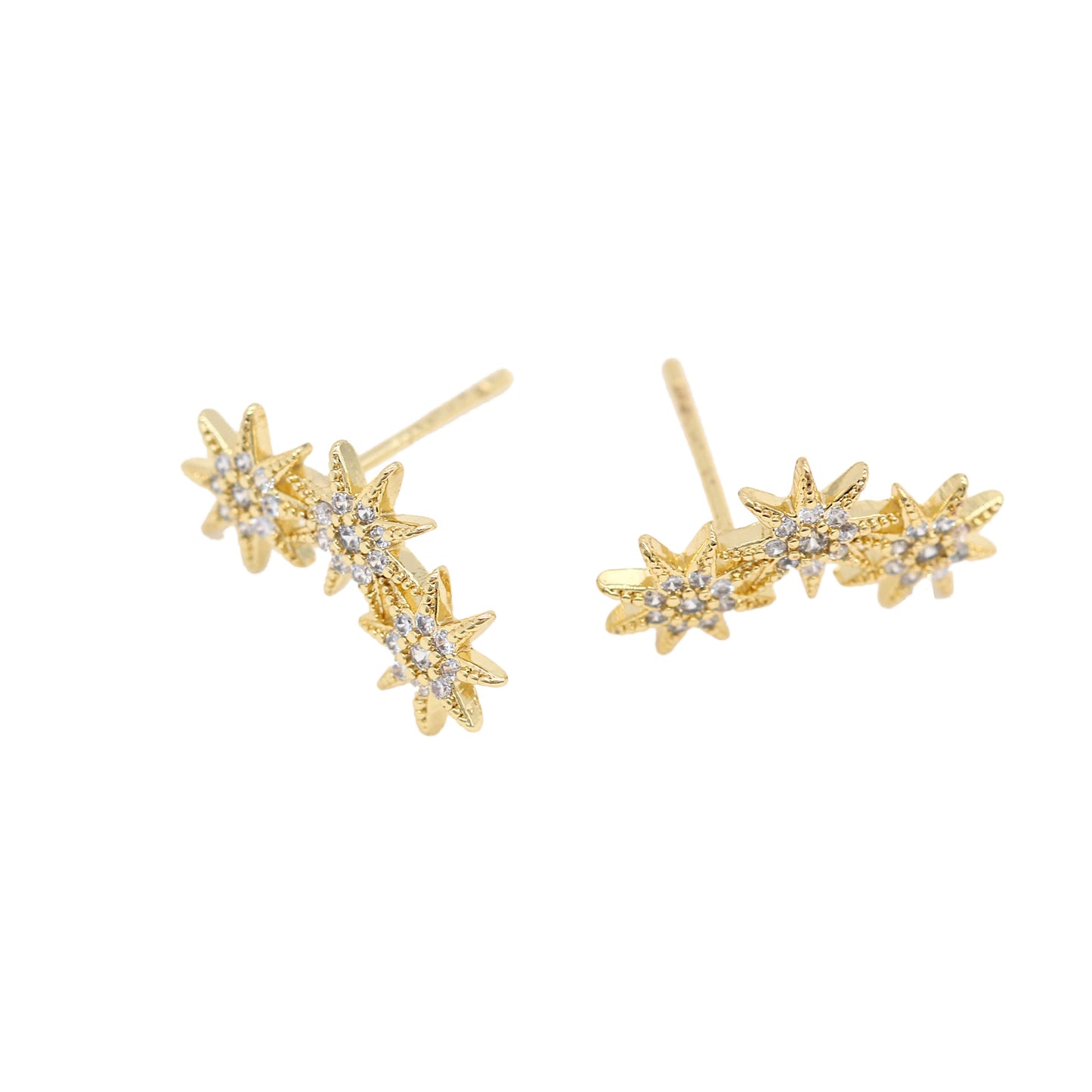 4 boucles d'oreilles trois étoiles à tige ornées de strass 14K GF