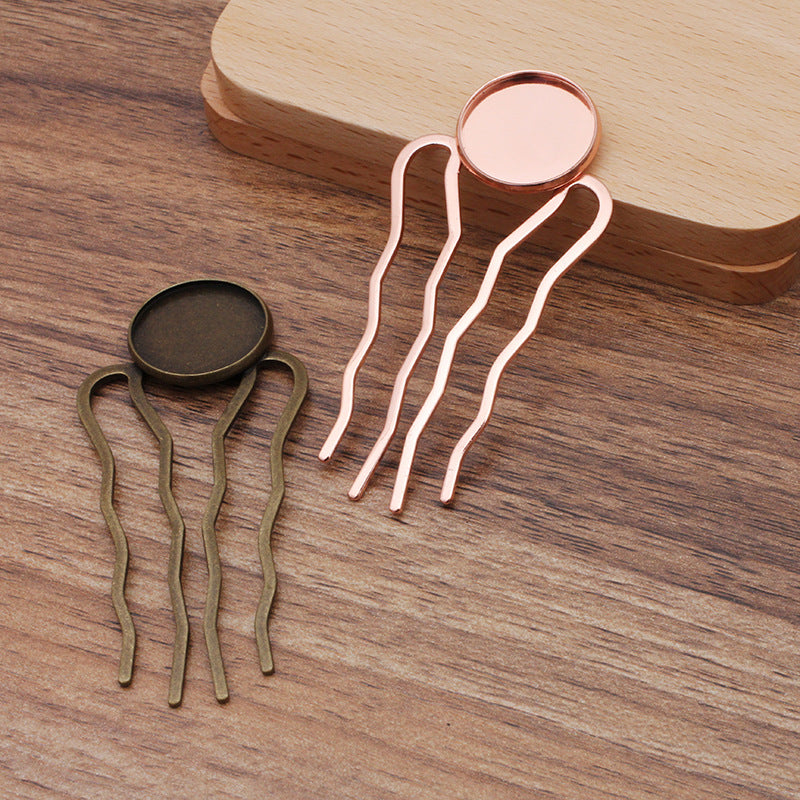 10 coupe de lunette à bord uni, fourchette à cheveux, peigne, épingle à cheveux 18KGP, cabochon rond de 20mm, Base vierge, réglage de pièces de pierres précieuses