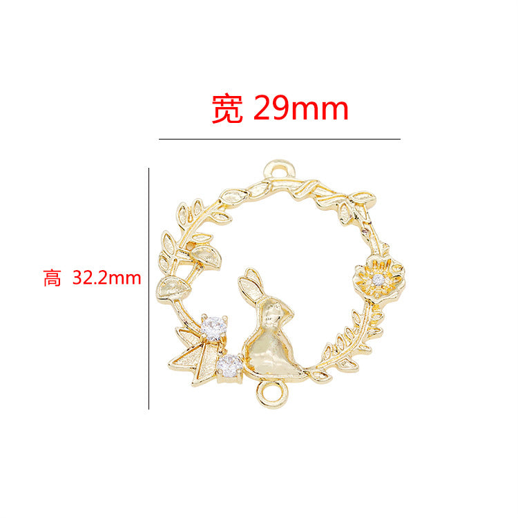 5 Double boucle Floral Rabbit Circle Charm Connecteur Strass Embelli 14K GF