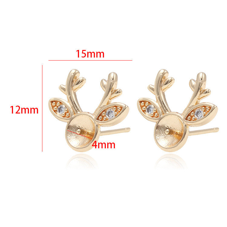 4 boucles d'oreilles à tige en forme de renne ornées de strass 14 carats GF, perles à moitié percées, vierges