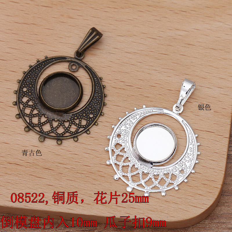 200 Floral Charm Pendant 18KGP 8mm 10mm 12mm Round Cabochon Blank Base Gemstone Piece Setting