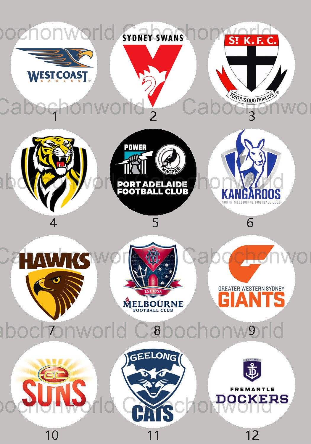 Collection de cabochons avec logo de l'équipe AFL CW0608