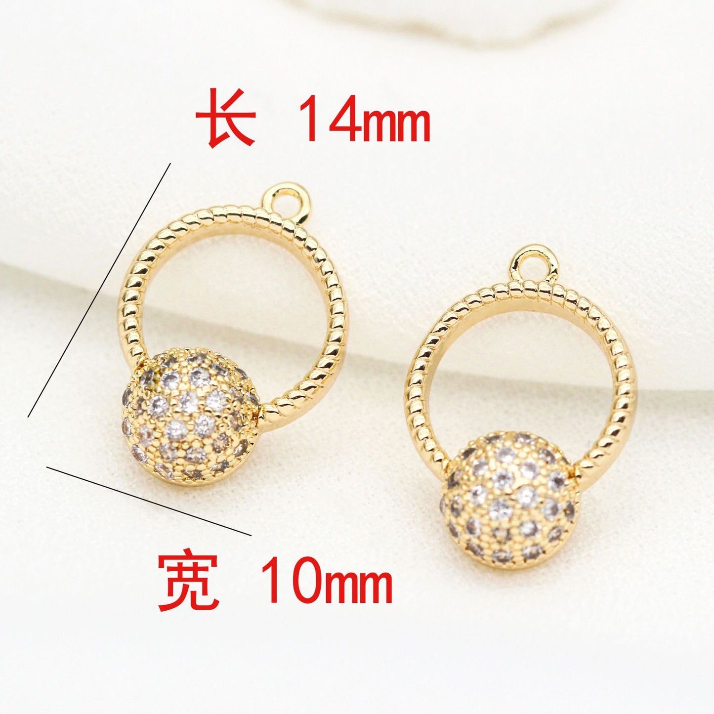 20 pendentifs à breloques ronds ornés de strass 14K GF
