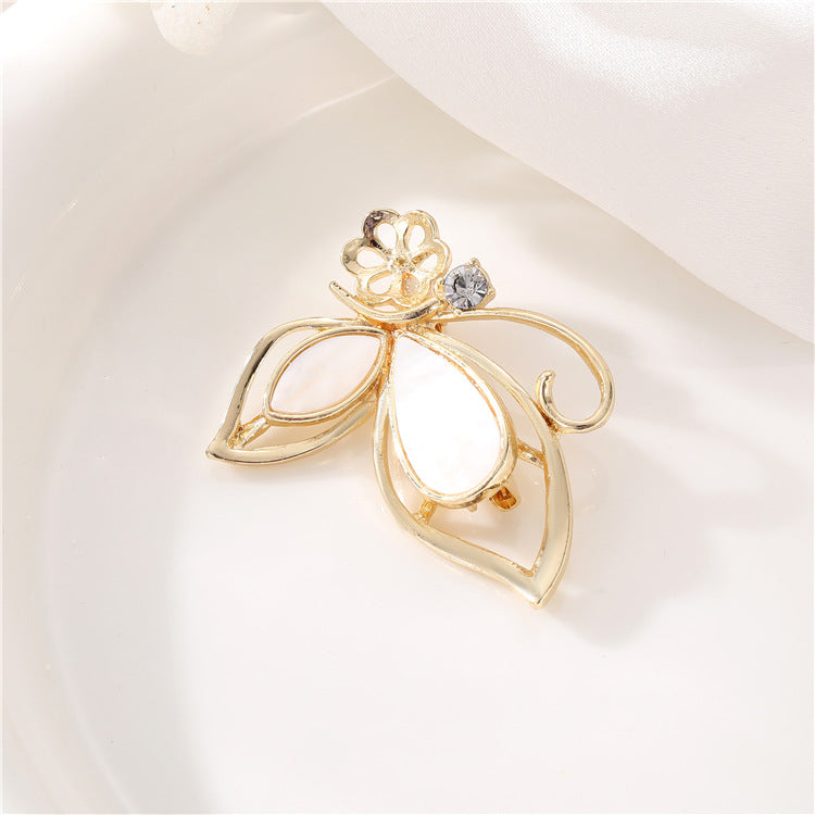 2 Broche Papillon 14K GF Perle Coquille Strass Embellie Demi-Percée Perle Perle Vierge