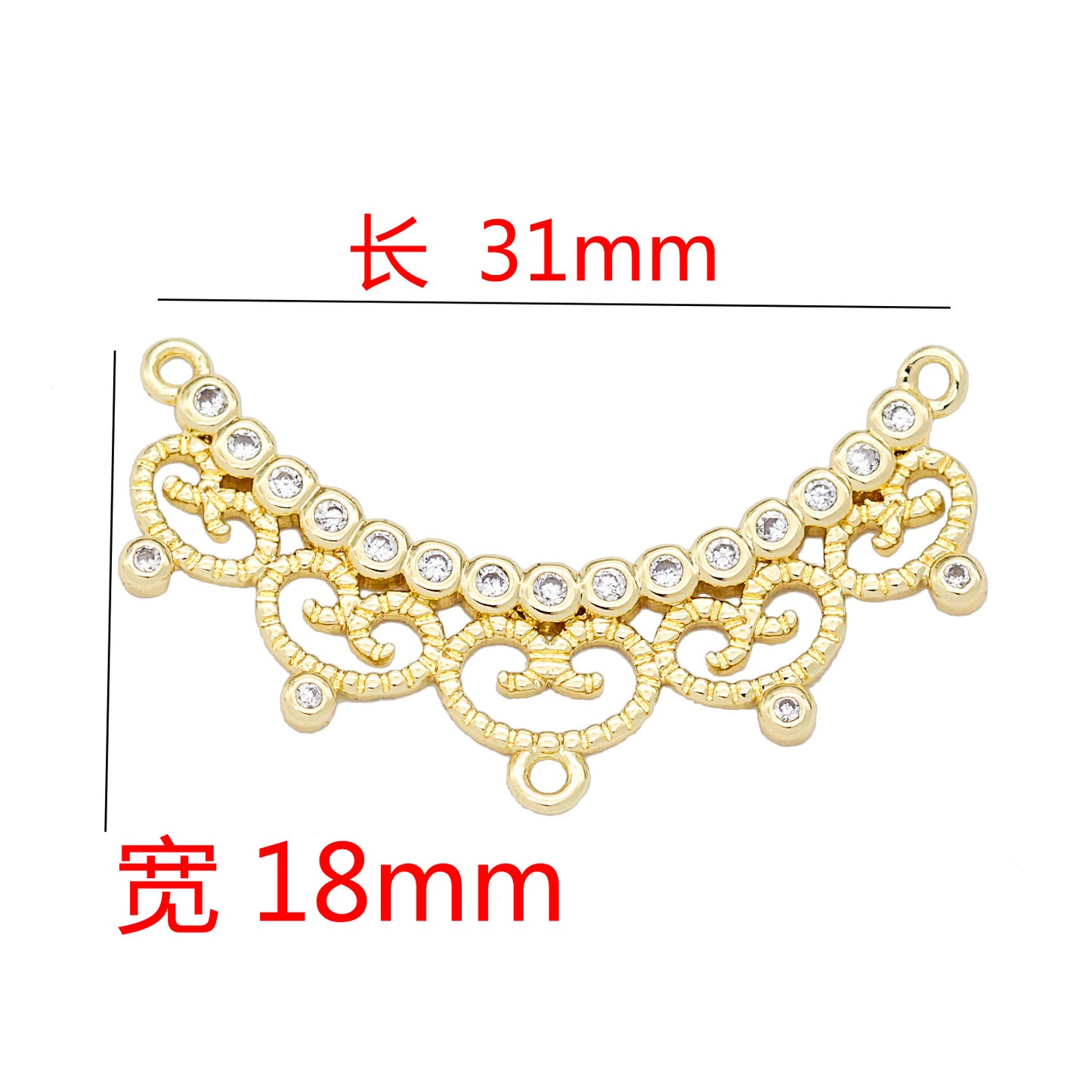 5 Multi Looped Hollow Bent Charm Connector Strassverzierung 14K GF