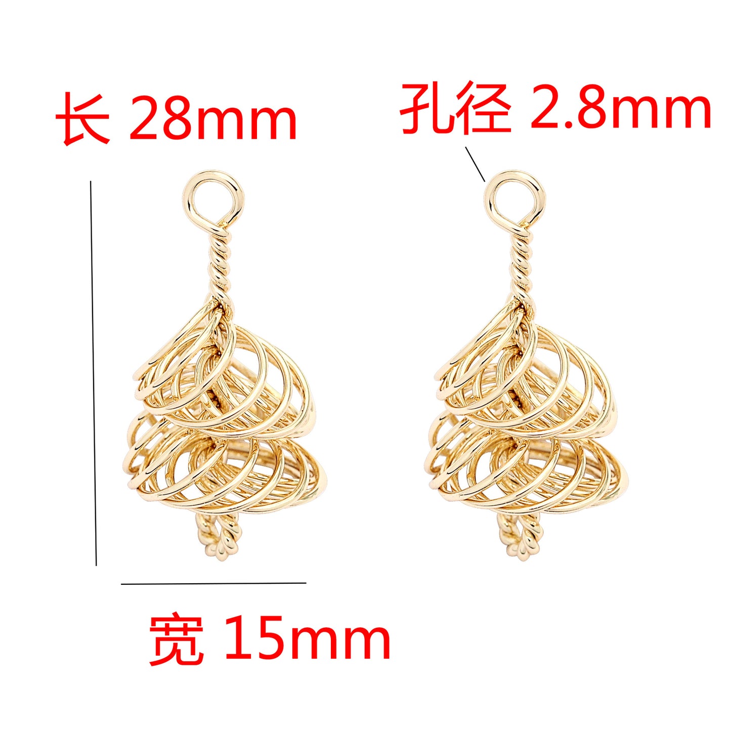Connecteur de charme de cône enveloppé de fil torsadé à 5 doubles boucles 14K GF