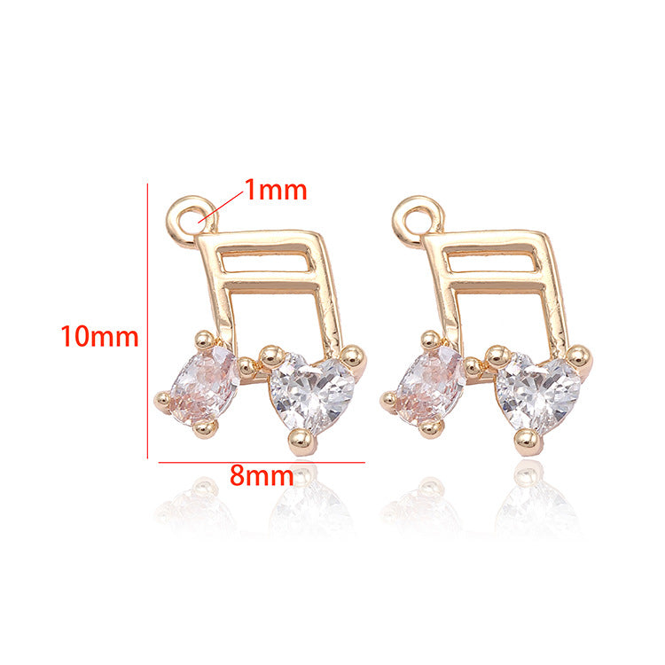 10 Music Sign Charm Pendant Double Looped Link Stud Earrings Rhinestone Embellished 14K GF