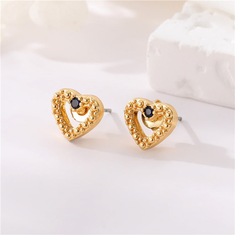 4 boucles d'oreilles à tige en forme de cœur floral, ornées de strass GF 14 carats